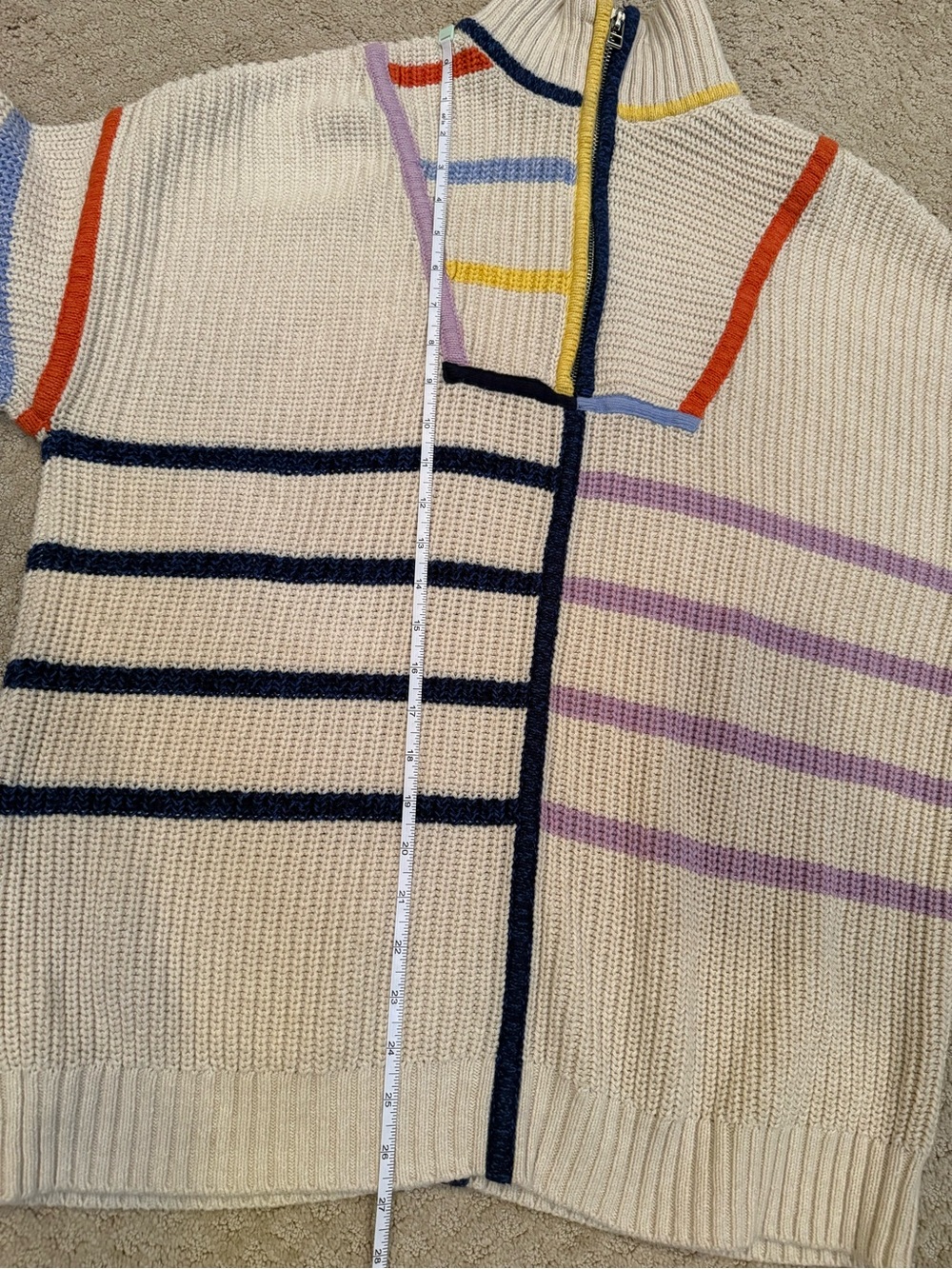 STAUD Hampton Colorblock Stripe Half Zip Chunky Knit Sweater Medium - Picture 3 of 7